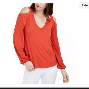 MICHAEL KORS Red Embellished Long Sleeve V Neck